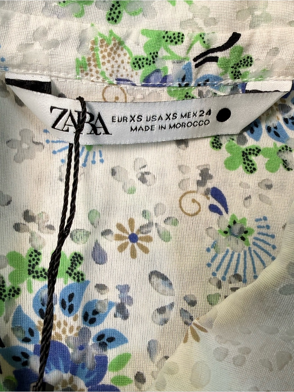 Zara NWT Floral Sheer Puff Sleeve Cropped Button-Up Blouse XS White Blue - Picture 7 of 13